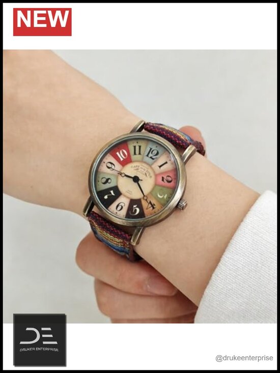 Vintage Boho Large Dial Quartz Watch with Woven Strap main image 2